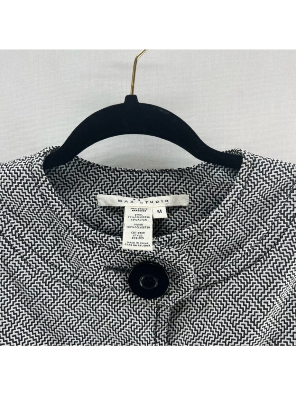 Max Studio Zigzag Peplum Jacket Womens M Puff Balloon Sleeve Button Black White - Picture 13 of 13